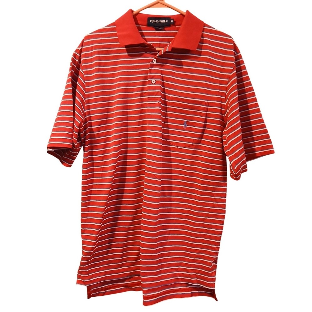 Vtg 90s Polo Golf Ralph Lauren Men's Red Striped Pima Cotton Polo Shirt Size M